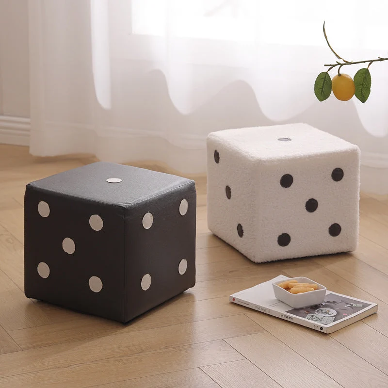 Contemporary Nordic Sherpa Fabric Sponge Wood Dice Square Cubic Footstool Stackable For Living Room