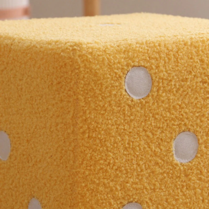 Contemporary Nordic Sherpa Fabric Sponge Wood Dice Square Cubic Footstool Stackable For Living Room