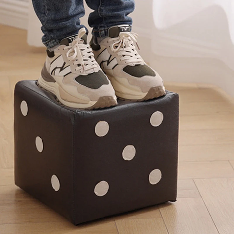 Contemporary Nordic Sherpa Fabric Sponge Wood Dice Square Cubic Footstool Stackable For Living Room