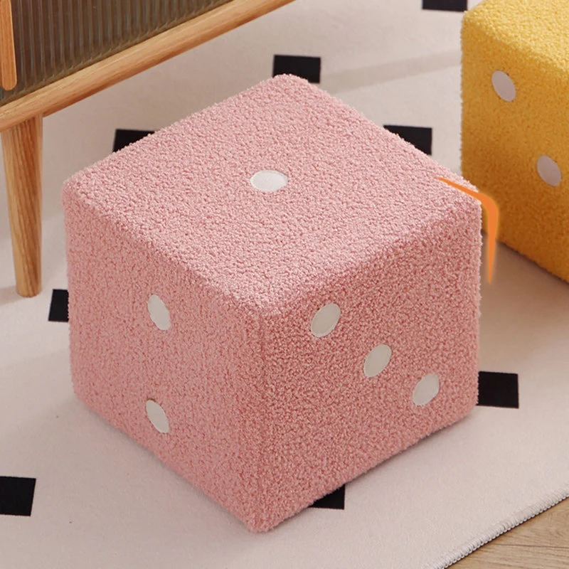Contemporary Nordic Sherpa Fabric Sponge Wood Dice Square Cubic Footstool Stackable For Living Room