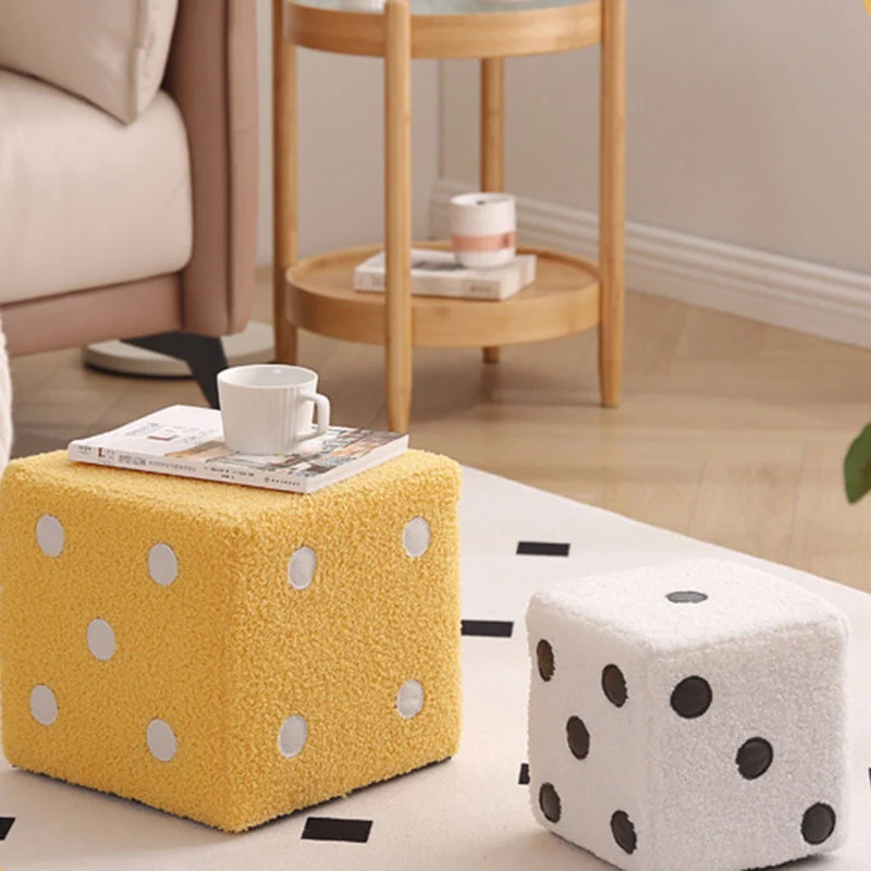 Contemporary Nordic Sherpa Fabric Sponge Wood Dice Square Cubic Footstool Stackable For Living Room