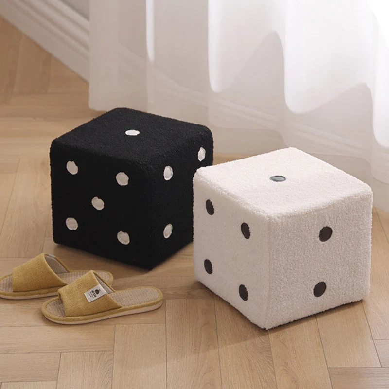 Contemporary Nordic Sherpa Fabric Sponge Wood Dice Square Cubic Footstool Stackable For Living Room