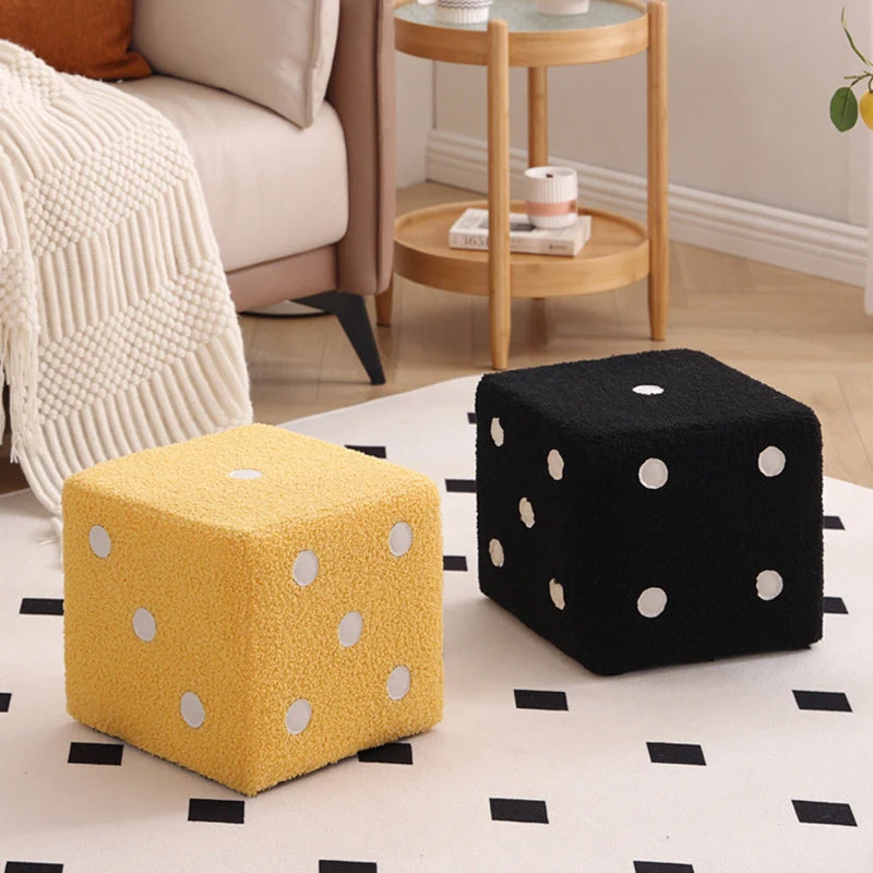 Contemporary Nordic Sherpa Fabric Sponge Wood Dice Square Cubic Footstool Stackable For Living Room