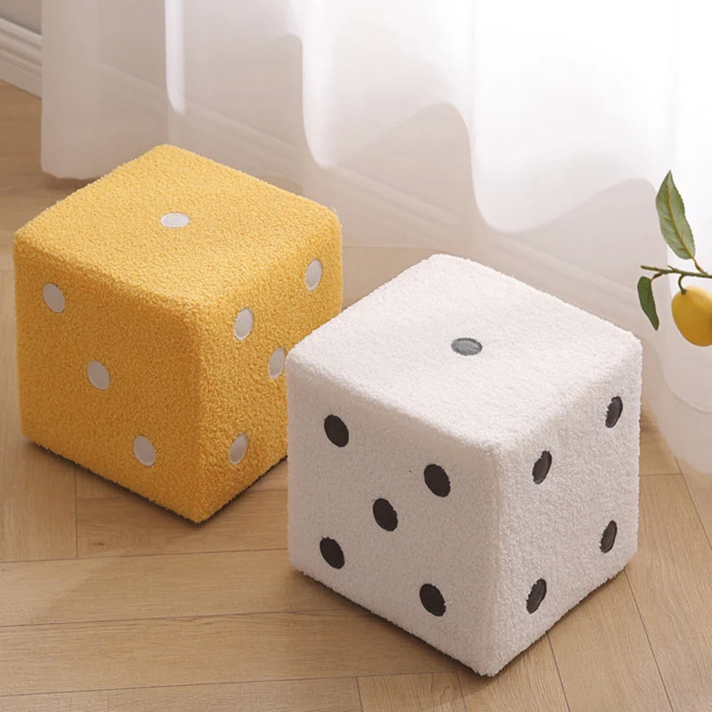 Contemporary Nordic Sherpa Fabric Sponge Wood Dice Square Cubic Footstool Stackable For Living Room