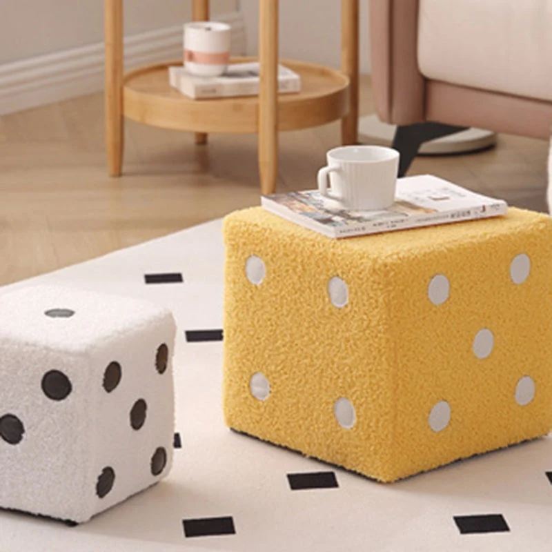 Contemporary Nordic Sherpa Fabric Sponge Wood Dice Square Cubic Footstool Stackable For Living Room