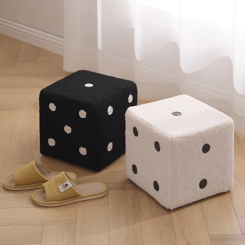 Contemporary Nordic Sherpa Fabric Sponge Wood Dice Square Cubic Footstool Stackable For Living Room