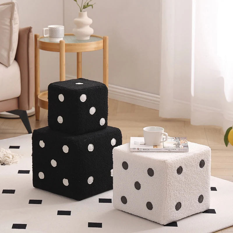 Contemporary Nordic Sherpa Fabric Sponge Wood Dice Square Cubic Footstool Stackable For Living Room