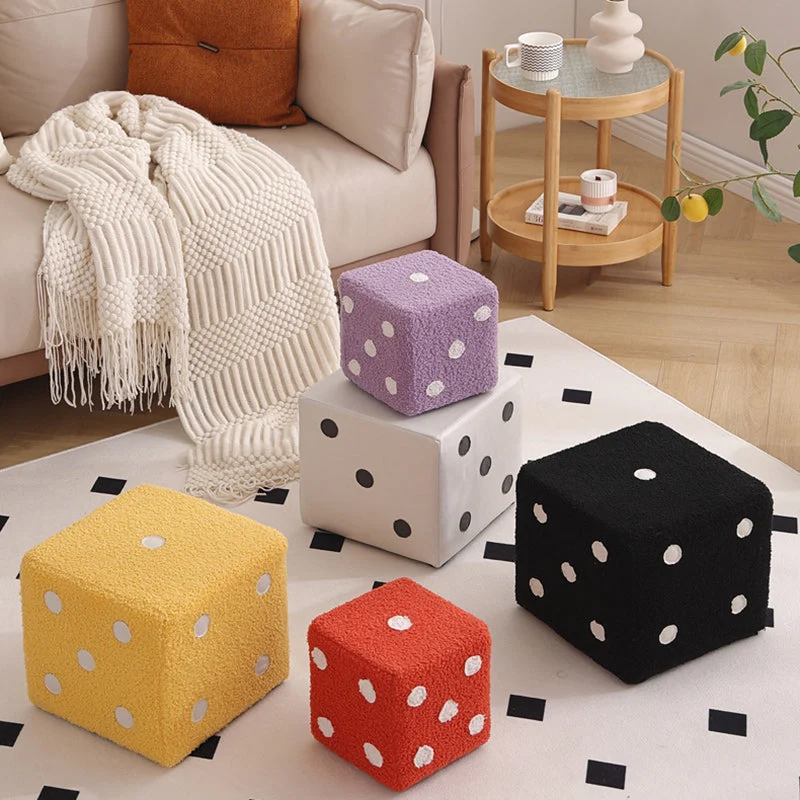 Contemporary Nordic Sherpa Fabric Sponge Wood Dice Square Cubic Footstool Stackable For Living Room