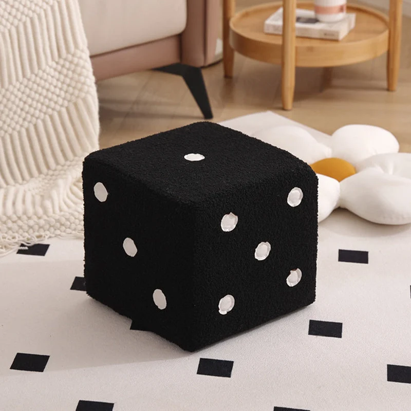 Contemporary Nordic Sherpa Fabric Sponge Wood Dice Square Cubic Footstool Stackable For Living Room