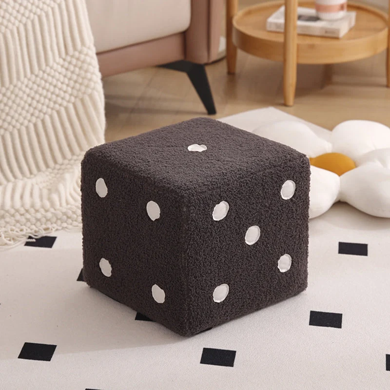 Contemporary Nordic Sherpa Fabric Sponge Wood Dice Square Cubic Footstool Stackable For Living Room