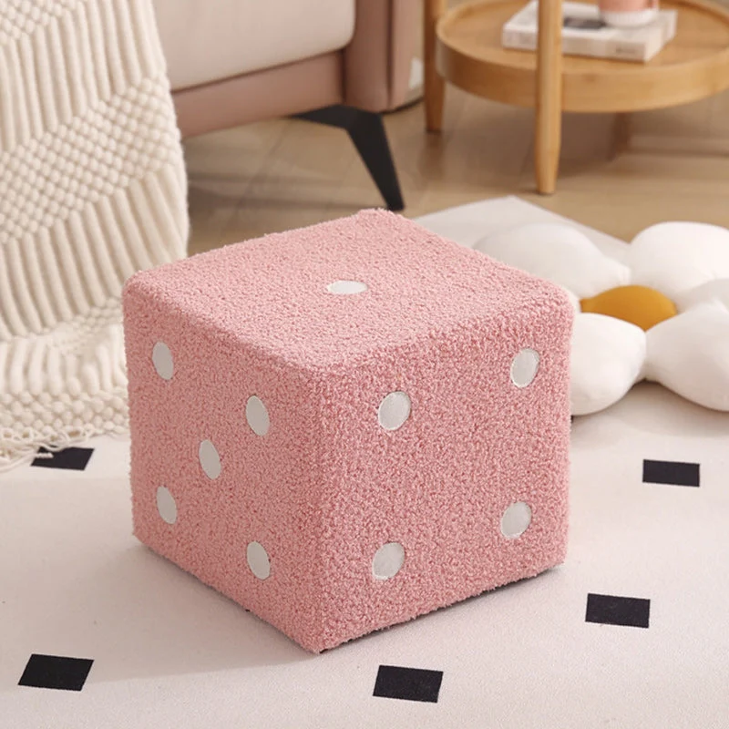 Contemporary Nordic Sherpa Fabric Sponge Wood Dice Square Cubic Footstool Stackable For Living Room
