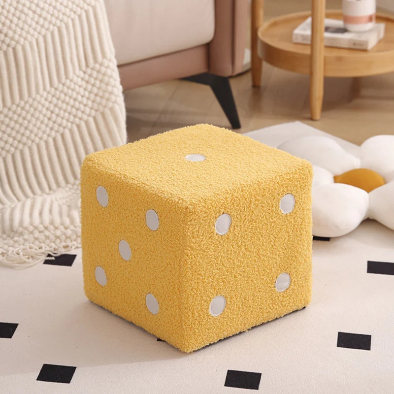 Contemporary Nordic Sherpa Fabric Sponge Wood Dice Square Cubic Footstool Stackable For Living Room