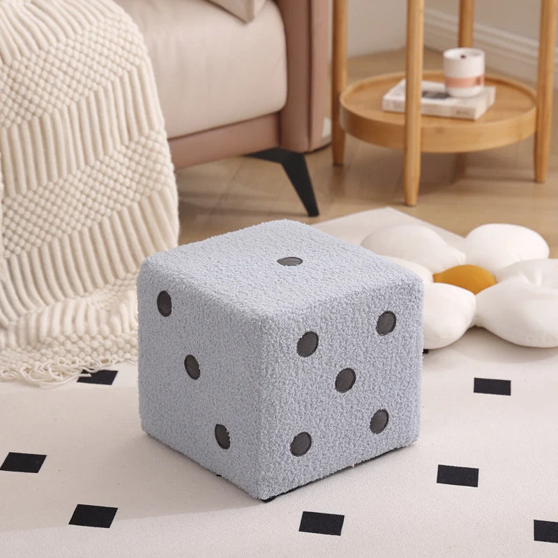 Contemporary Nordic Sherpa Fabric Sponge Wood Dice Square Cubic Footstool Stackable For Living Room