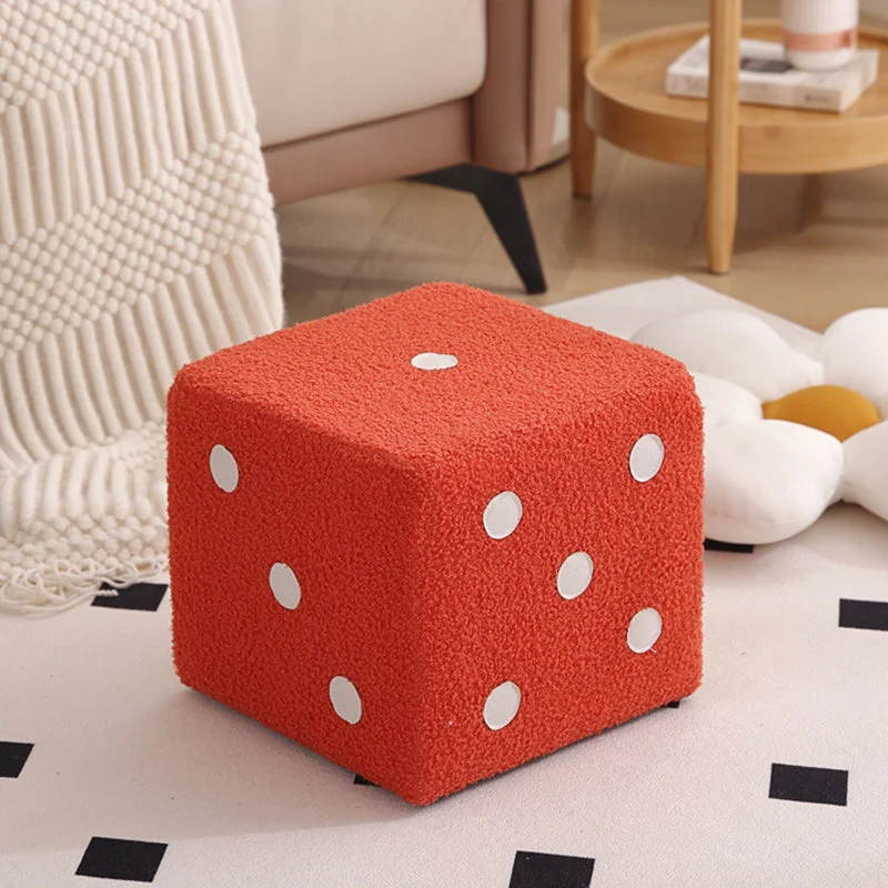 Contemporary Nordic Sherpa Fabric Sponge Wood Dice Square Cubic Footstool Stackable For Living Room