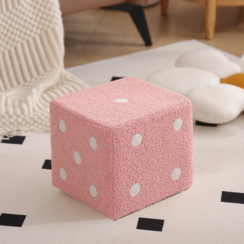 Contemporary Nordic Sherpa Fabric Sponge Wood Dice Square Cubic Footstool Stackable For Living Room