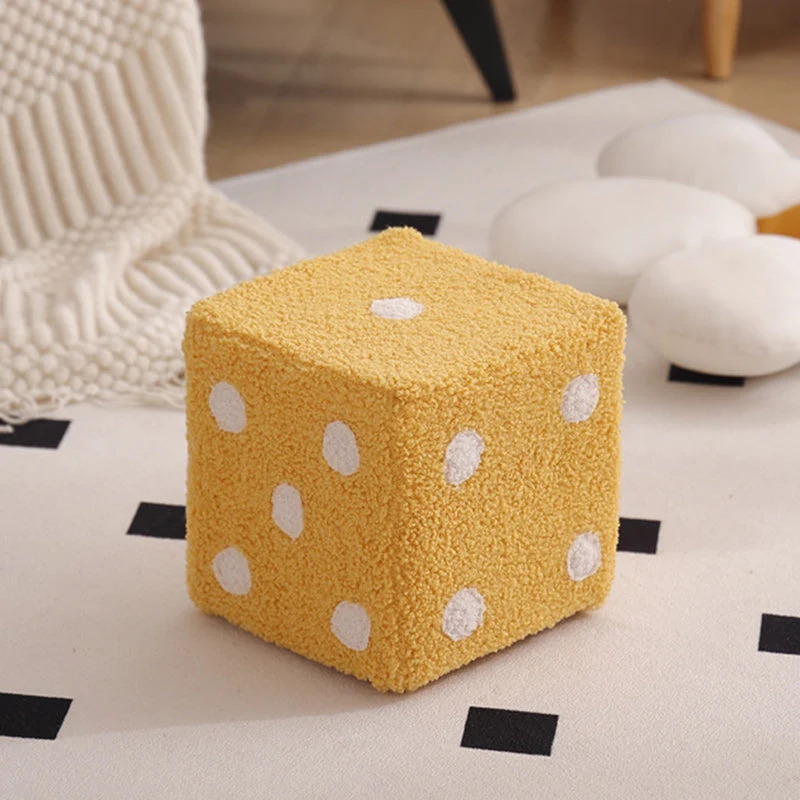 Contemporary Nordic Sherpa Fabric Sponge Wood Dice Square Cubic Footstool Stackable For Living Room