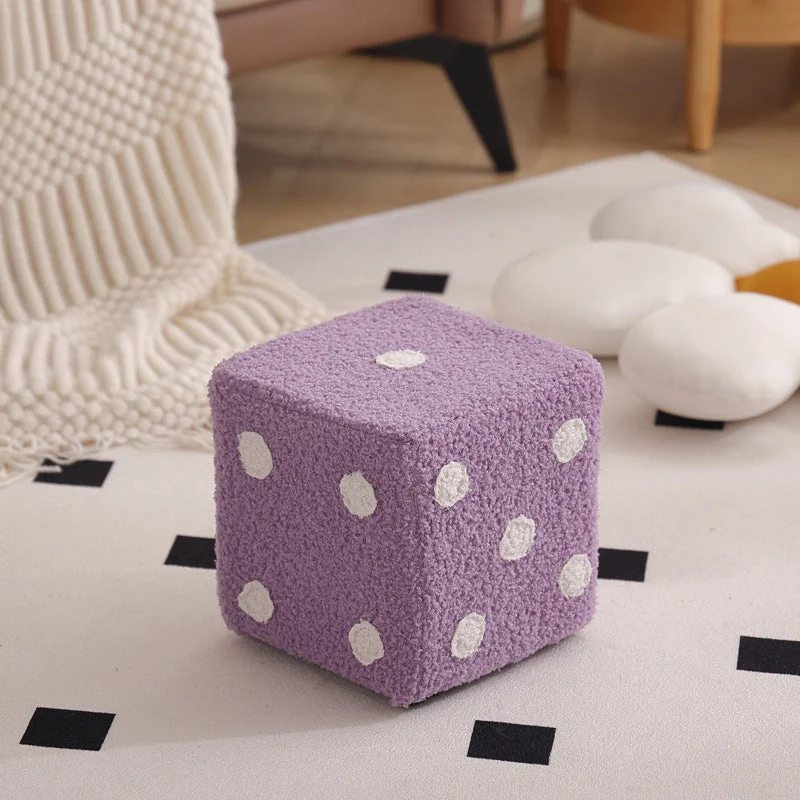 Contemporary Nordic Sherpa Fabric Sponge Wood Dice Square Cubic Footstool Stackable For Living Room