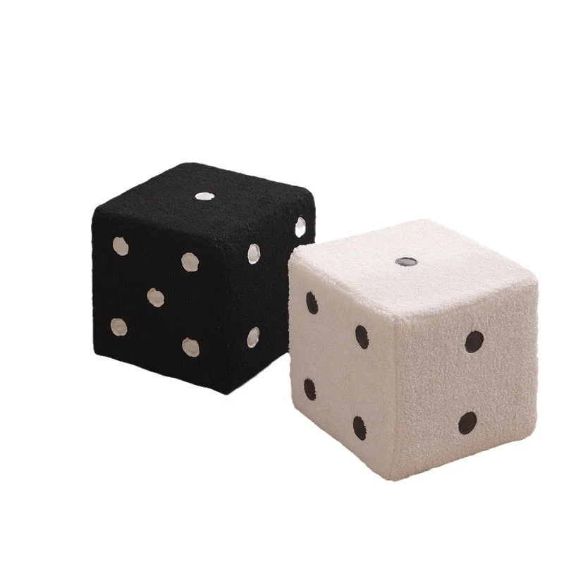 Contemporary Nordic Sherpa Fabric Sponge Wood Dice Square Cubic Footstool Stackable For Living Room