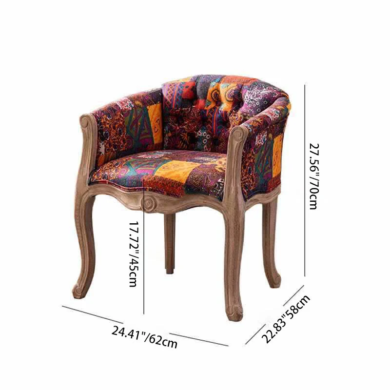 Traditional Vintage Fabric Rubberwood Square Half Round Accent Chair Backrest Armrest For Living Room