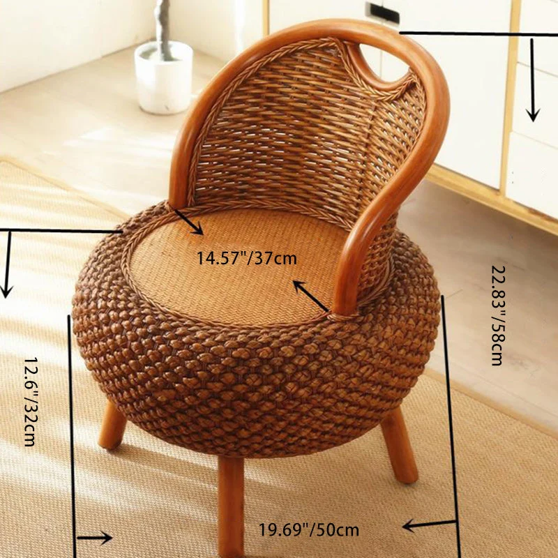 Modern Minimalist Rattan Oak Wood Round Chair Backrest Armless For Living Room