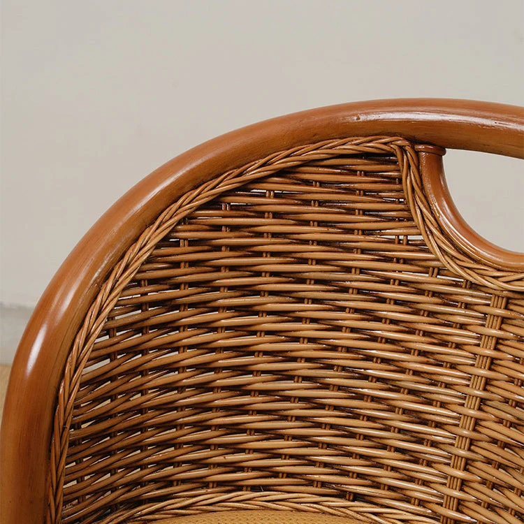 Modern Minimalist Rattan Oak Wood Round Chair Backrest Armless For Living Room