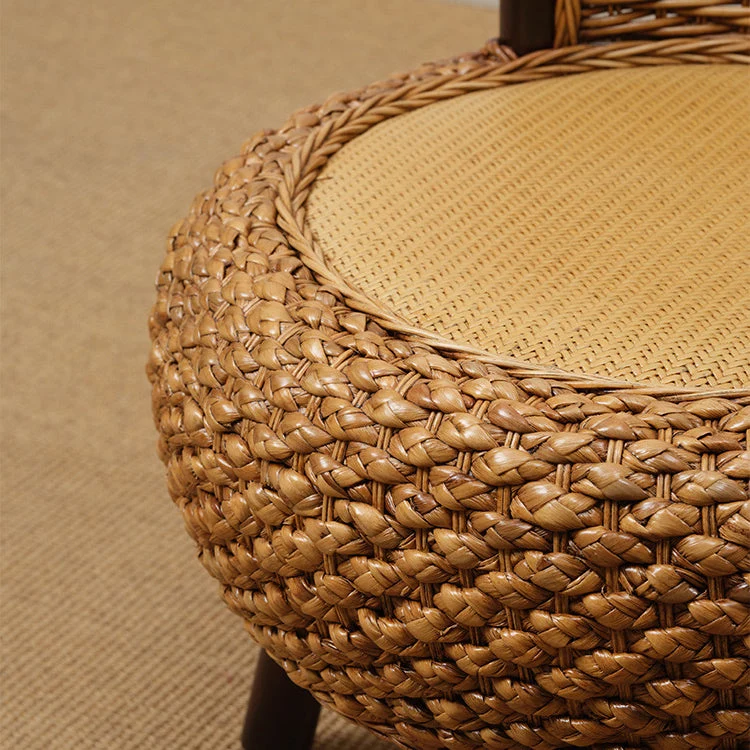 Modern Minimalist Rattan Oak Wood Round Chair Backrest Armless For Living Room
