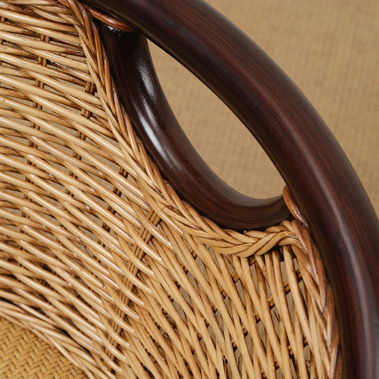 Modern Minimalist Rattan Oak Wood Round Chair Backrest Armless For Living Room