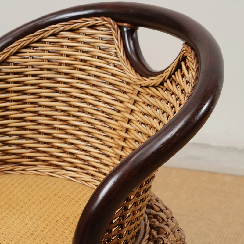 Modern Minimalist Rattan Oak Wood Round Chair Backrest Armless For Living Room