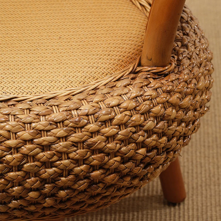 Modern Minimalist Rattan Oak Wood Round Chair Backrest Armless For Living Room