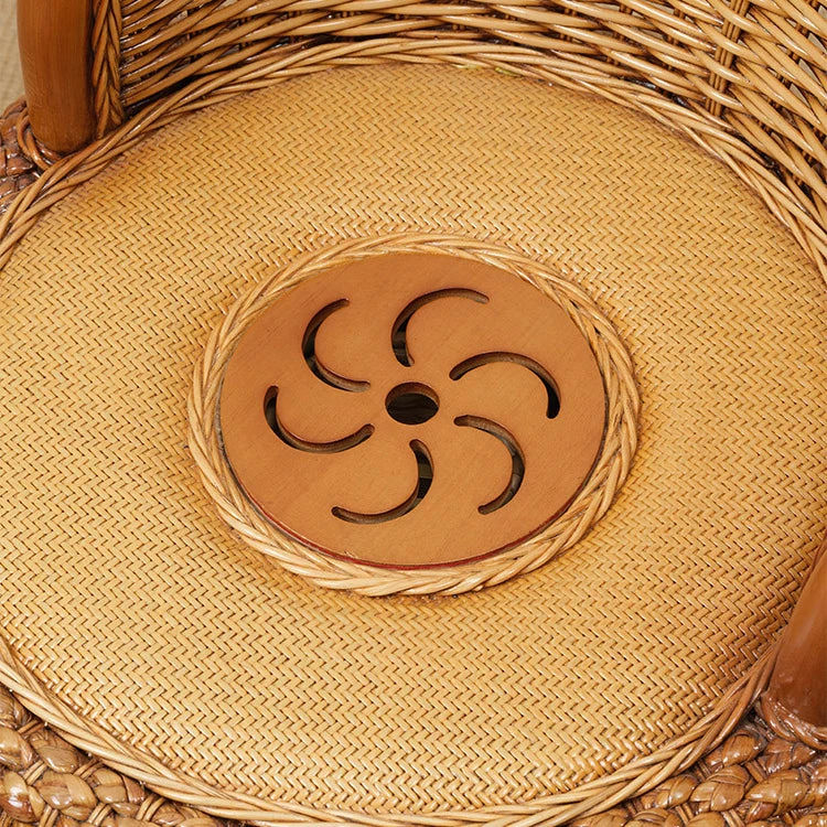 Modern Minimalist Rattan Oak Wood Round Chair Backrest Armless For Living Room