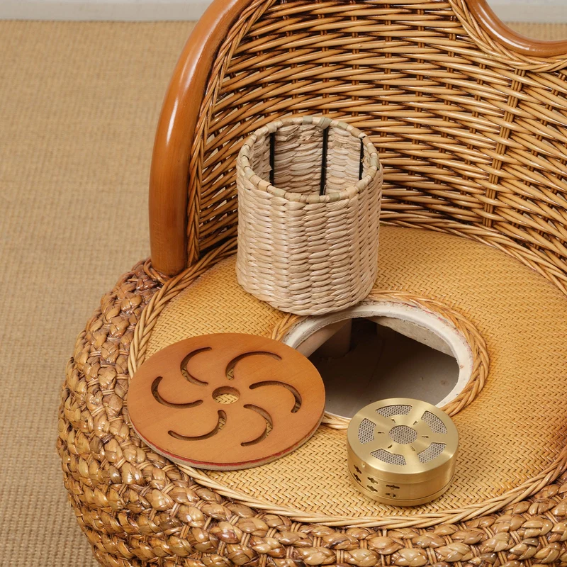 Modern Minimalist Rattan Oak Wood Round Chair Backrest Armless For Living Room