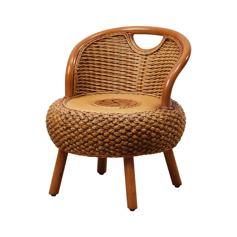 Modern Minimalist Rattan Oak Wood Round Chair Backrest Armless For Living Room