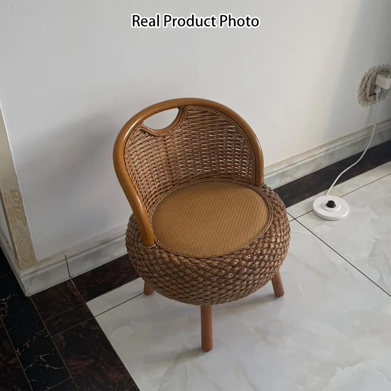 Modern Minimalist Rattan Oak Wood Round Chair Backrest Armless For Living Room