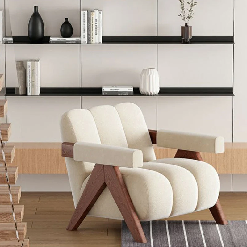Contemporary Nordic Rectangular Striped Upholstered Velvet Rubberwood Accent Chair Backrest Arm For Living Room