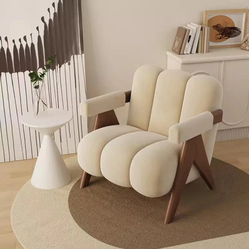 Contemporary Nordic Rectangular Striped Upholstered Velvet Rubberwood Accent Chair Backrest Arm For Living Room