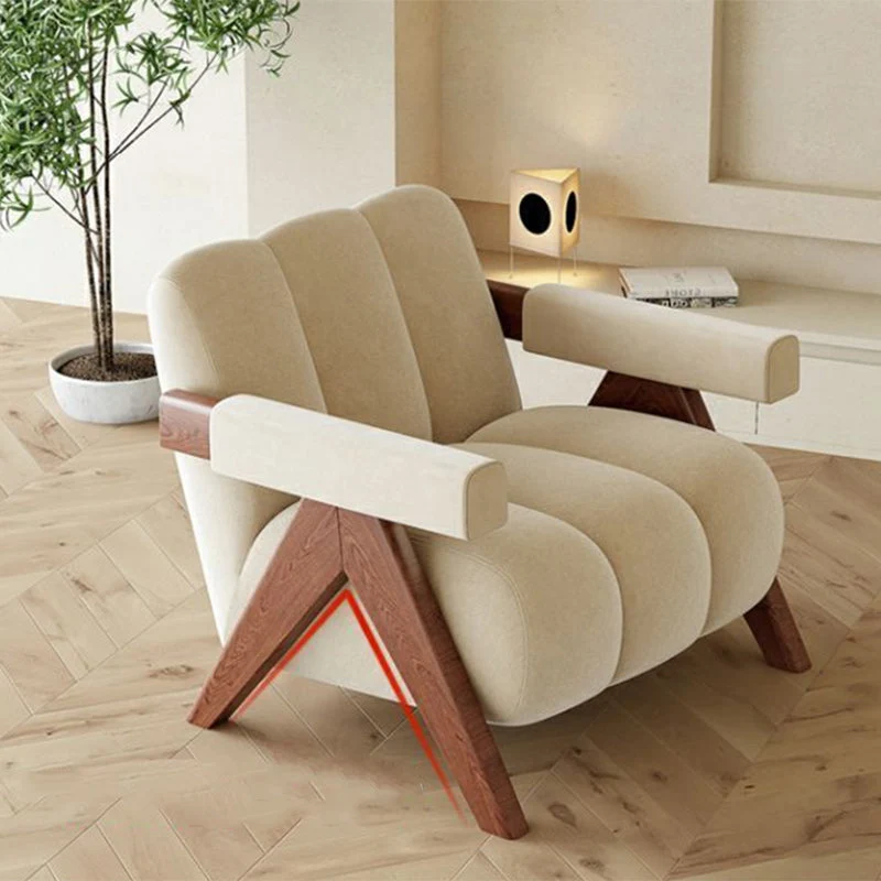Contemporary Nordic Rectangular Striped Upholstered Velvet Rubberwood Accent Chair Backrest Arm For Living Room