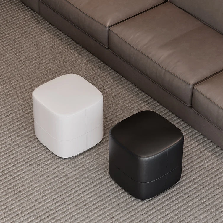 Modern Minimalist Square Faux Nappa Leather Pine Wood Low Stool Backless Armless For Living Room