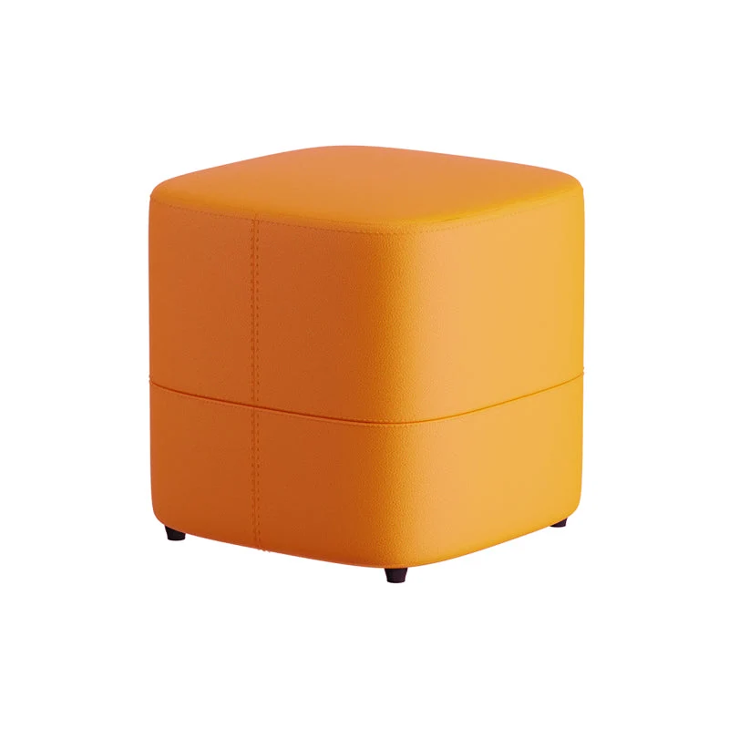 Modern Minimalist Square Faux Nappa Leather Pine Wood Low Stool Backless Armless For Living Room