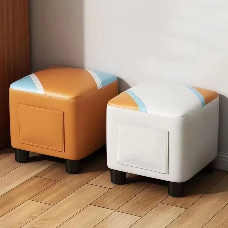 Contemporary Scandinavian Square Synthetic Fabric Wood Low Stool Backless Armless For Living Room