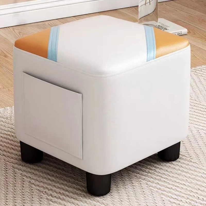 Contemporary Scandinavian Square Synthetic Fabric Wood Low Stool Backless Armless For Living Room