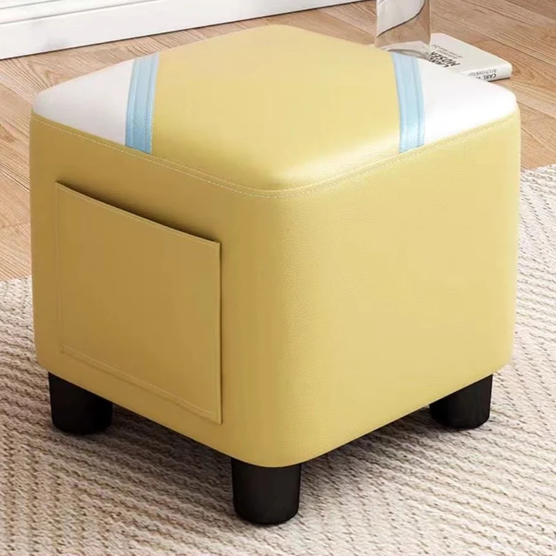 Contemporary Scandinavian Square Synthetic Fabric Wood Low Stool Backless Armless For Living Room