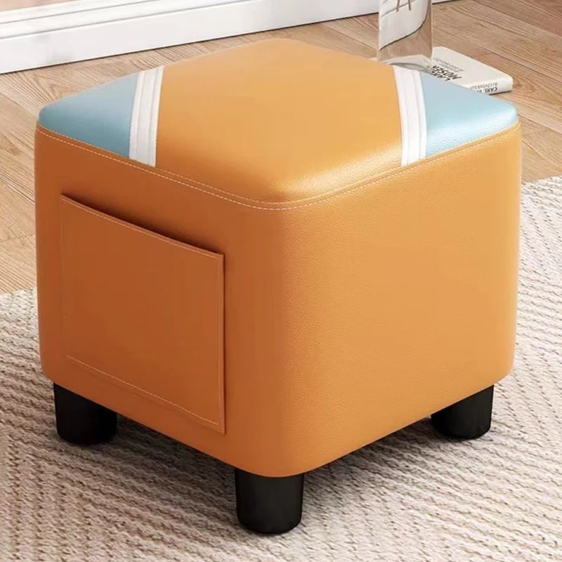 Contemporary Scandinavian Square Synthetic Fabric Wood Low Stool Backless Armless For Living Room