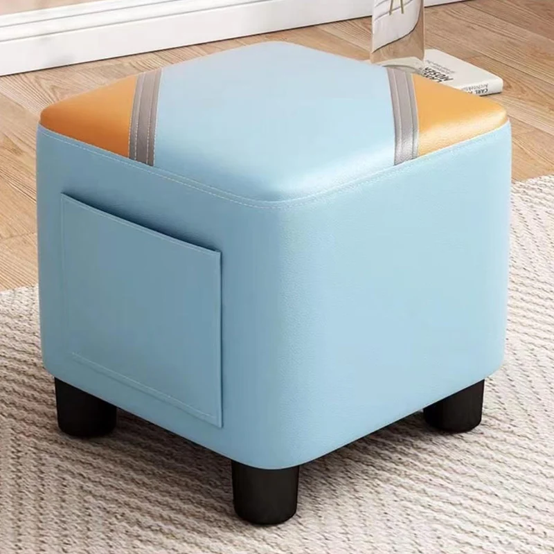 Contemporary Scandinavian Square Synthetic Fabric Wood Low Stool Backless Armless For Living Room