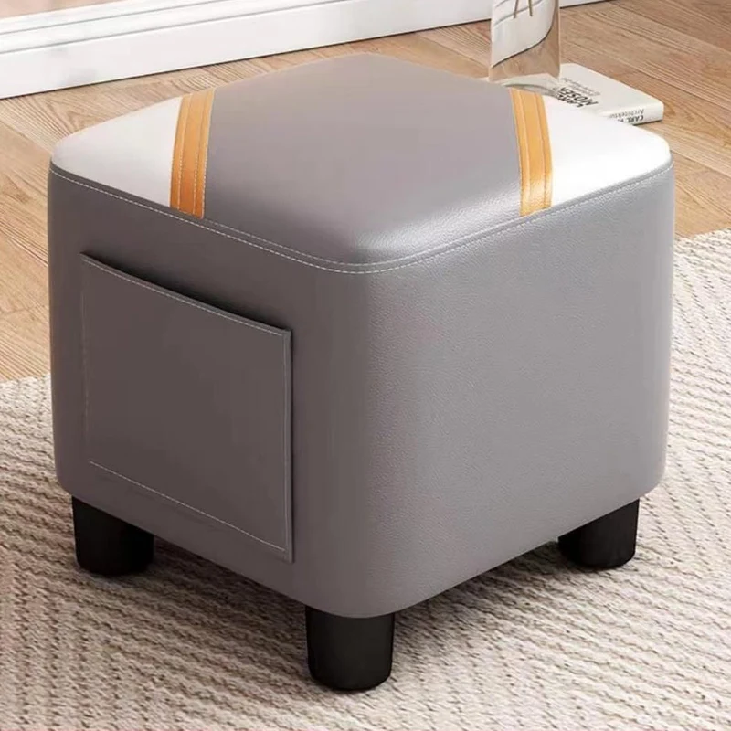 Contemporary Scandinavian Square Synthetic Fabric Wood Low Stool Backless Armless For Living Room