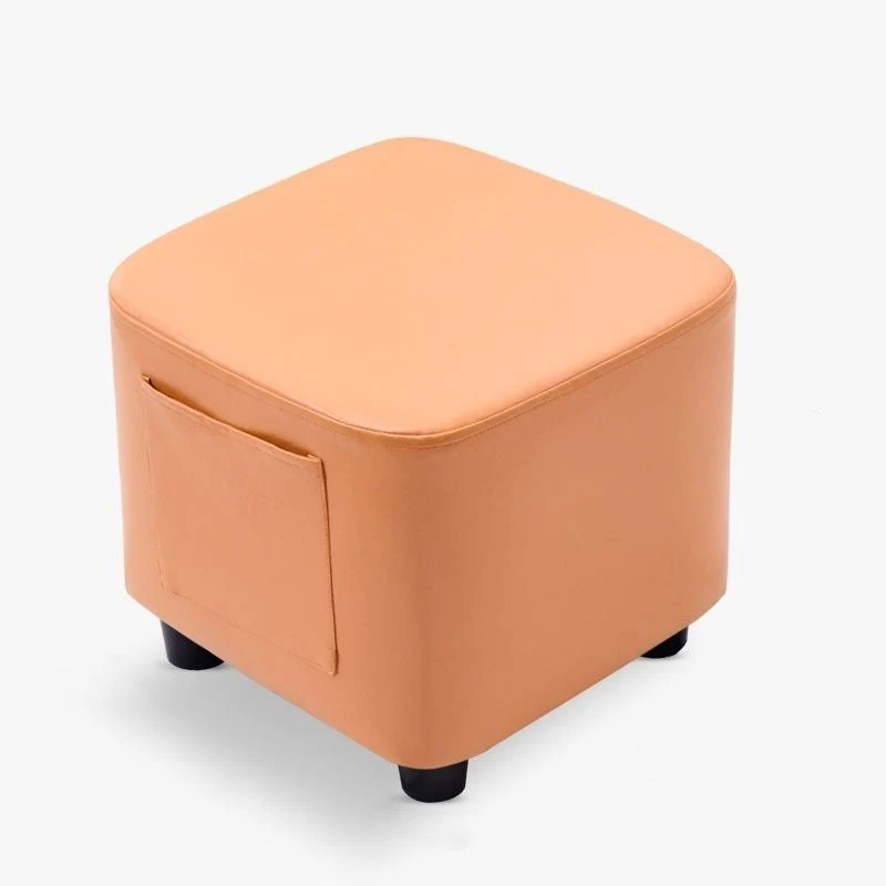Contemporary Scandinavian Square Synthetic Fabric Wood Low Stool Backless Armless For Living Room