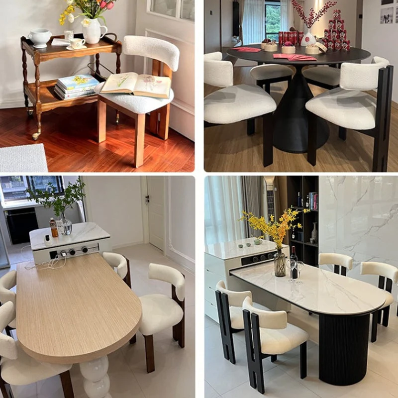 Contemporary Scandinavian Semi-round Rubberwood Cotton Linen High Resilience Sponge Dining Chair Backrest For Dining Room