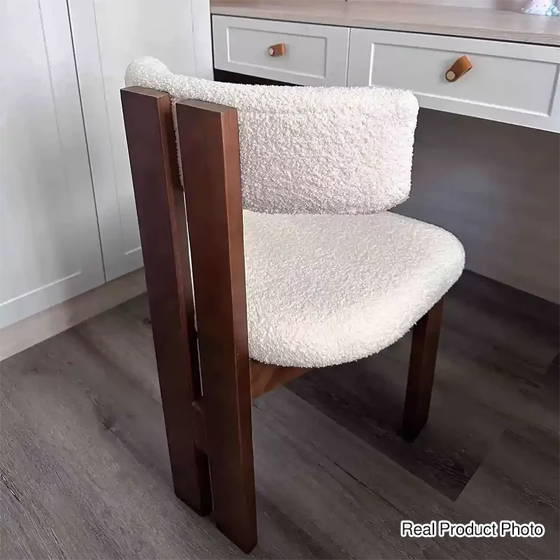 Contemporary Scandinavian Semi-round Rubberwood Cotton Linen High Resilience Sponge Dining Chair Backrest For Dining Room
