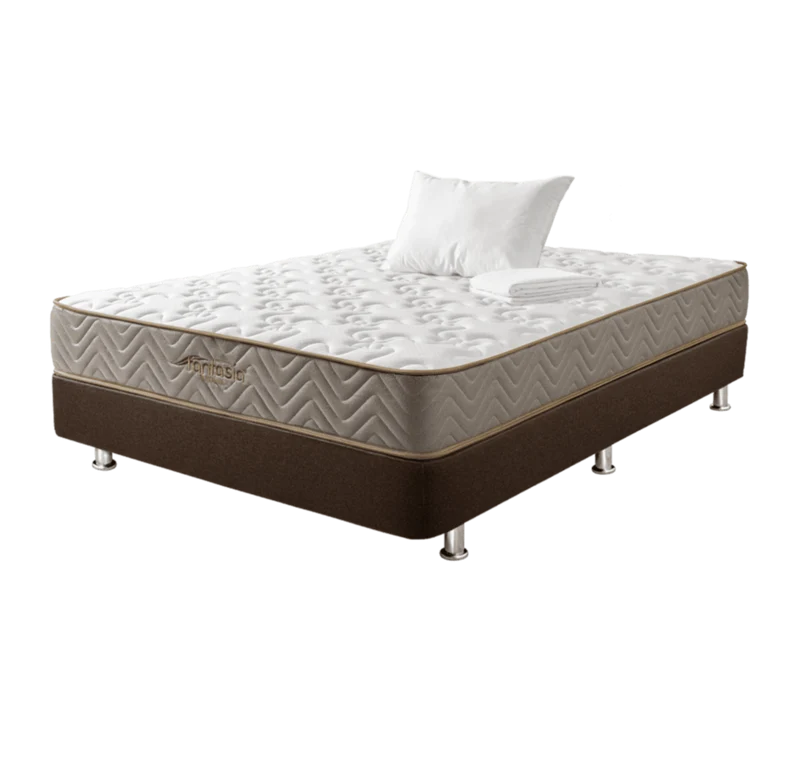 Combo Colchón Litium 100X190 Cm + Base Cama Lino Cafe + Almohada Economica + Protector Damasco Marca Fantasía