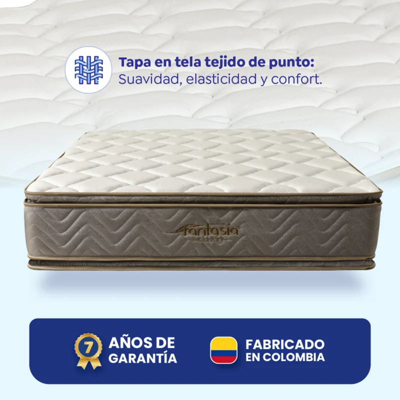 Combo Colchón Fantasia Galaxy 160X190 Cm + Base Cama Lino Café + Almohada + Protector Damasco Marca Fantasía