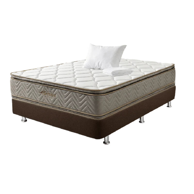 Combo Colchón Fantasia Galaxy 160X190 Cm + Base Cama Lino Café + Almohada + Protector Damasco Marca Fantasía